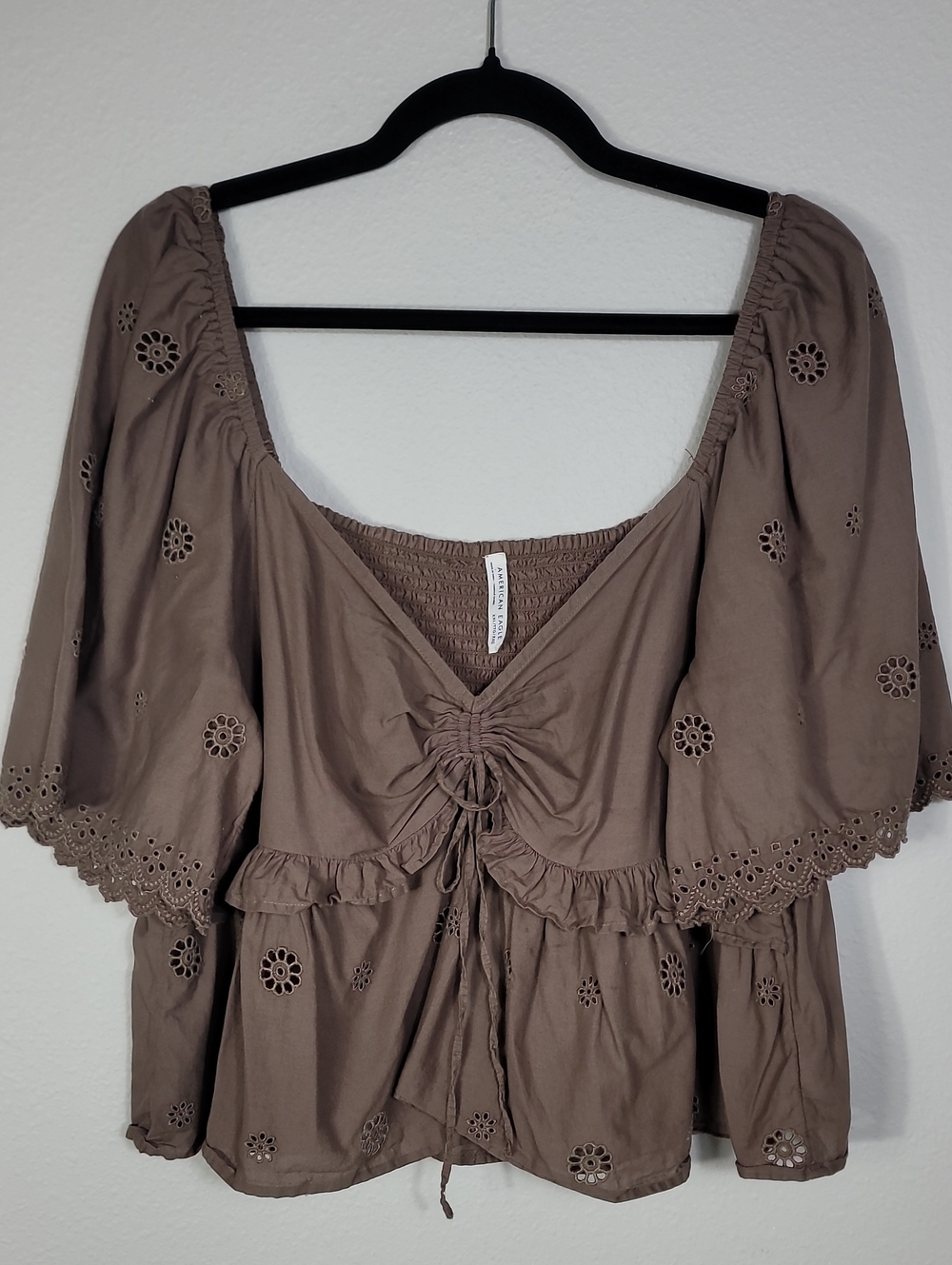 American Eagle Eyelet Babydoll Top Size XXL Brown